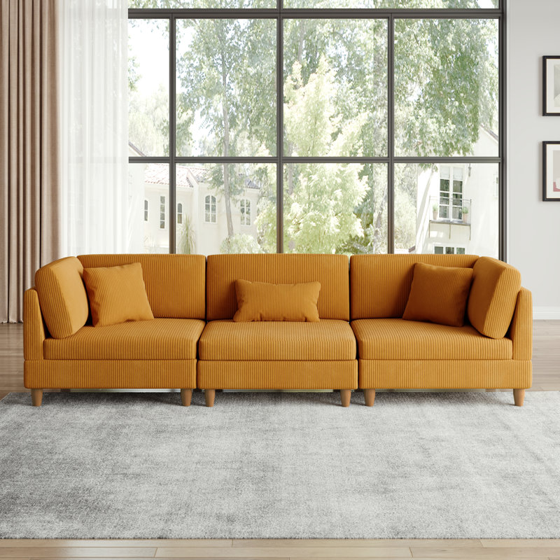 Seemab 120.6" W Corduroy 3-Piece Upholstered Standard Sectional, Orange