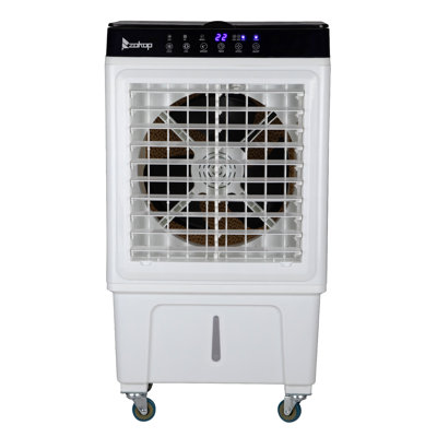 Refroidisseur par évaporation portable 3 en 1, intérieur, extérieur, refroidisseur d'air personnel 2353 CFM avec télécommande, grand réservoir d'eau et roulettes à volutes 7,93 gallons, 4 sacs de glace, blanc