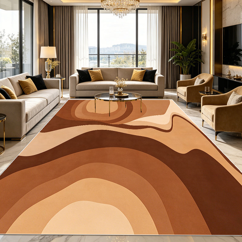 1PC Earth Tone Wavy Abstract Geometric area rugs for Living Room, Soft and Comfortable, Suitable for all seasons, easy-to-maintain, machine washable Indoor floor mat, Under Table Farmhouse suitable for dining room, bedroom, home office, entryway,...