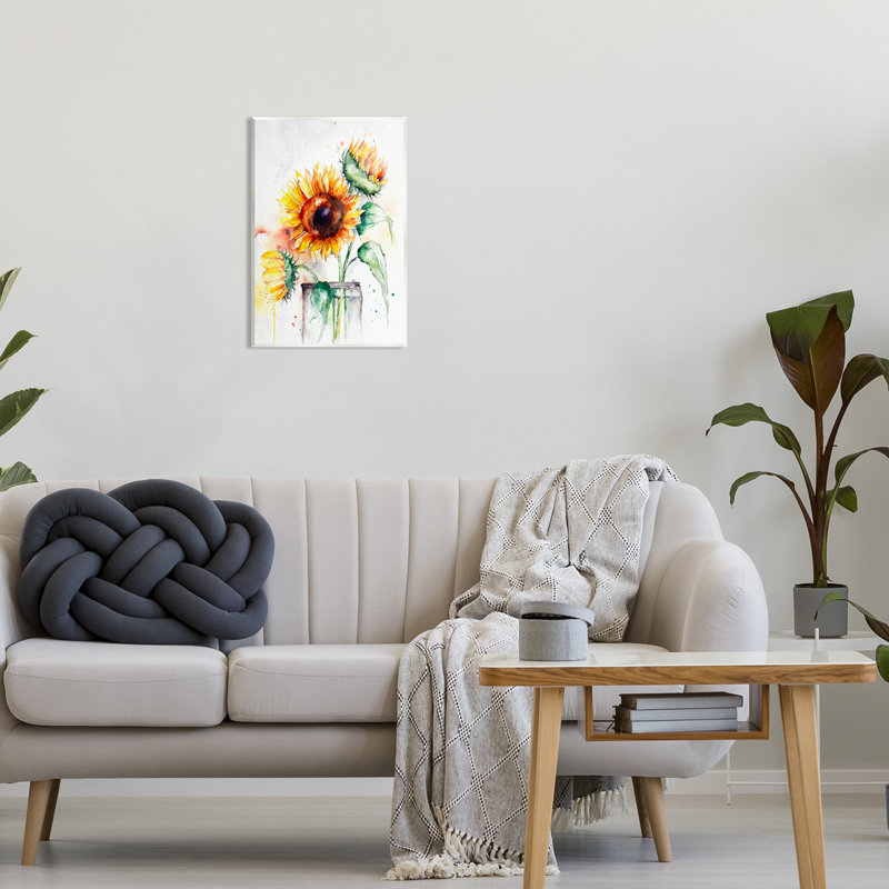 Art moderne sur toile flottant de style tournesol moderne par Ziwei Li, H 19 po x l 13 po x P 0,5 po, Bois