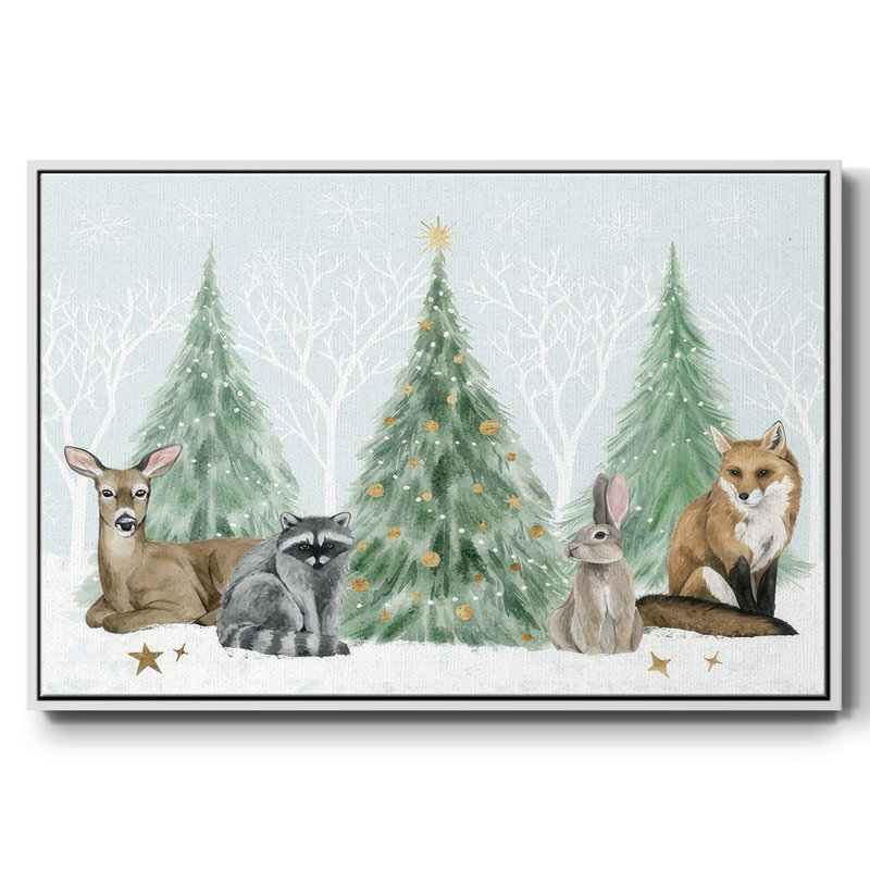Collection de Noël dans la forêt, toile tendue avec châssis en A, H 27 po x l 41 po x P 1,5 po, Cadre flottant blanc