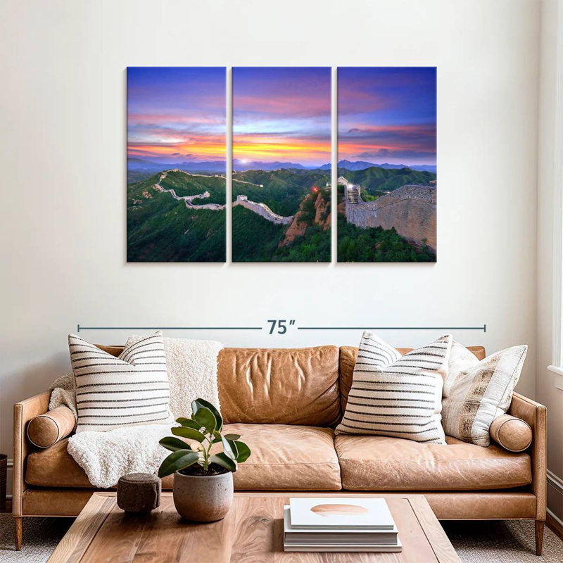 Coucher de soleil sur la grande muraille de Chine, H 36 po x l 57 po