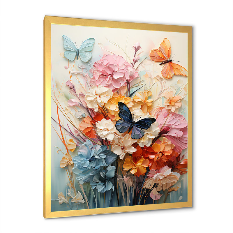 «Butterfly Whimsical Flight Bouquet I», art mural papillon, H 40 po x l 30 po x P 1,5 po, Cadre doré simple