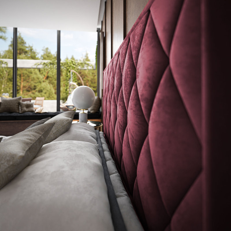 Adelajde Upholstered Storage Bed, 140 x 200 cm, Bordeaux