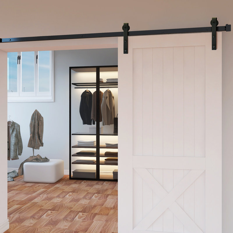 8FT Black Carbon Steel Sliding Barn Door Hardware Kit