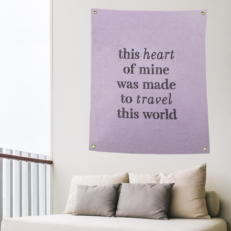 Tapisserie de polyester, voyage d’amour, H 80 po x l 59 po, Mauve / Noir