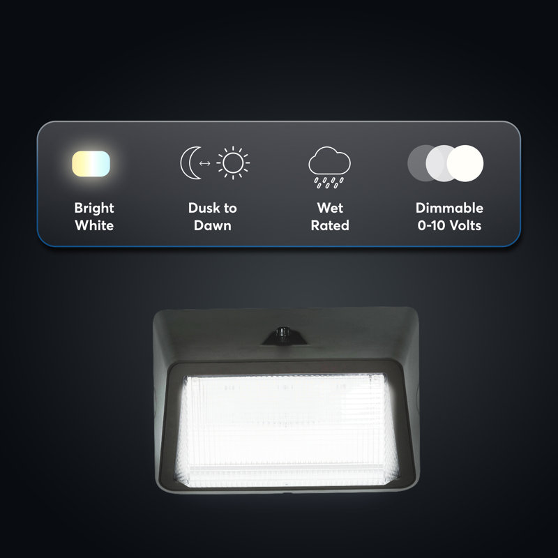 LED Refractor Wall Pack Light, 6,500 Lumens, 4000K, 50W, Outdoor Wall Light, Dusk-to-Dawn, 0-10V Dimmable Wall Lamp - Bronze