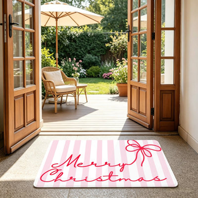 Tapis rose et blanc 24 po x 36 po pour porte d'entrée