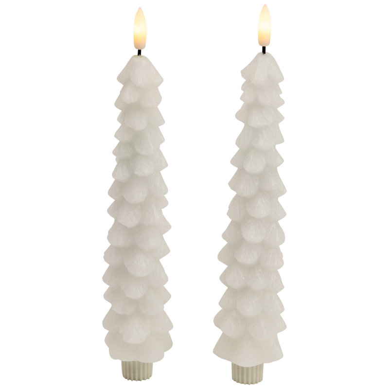 Bougies d'arbre de Noël effilochées à DEL en forme de cire sans flamme DEL - 9,75 po - blanc - ensemble de 2, Blanc