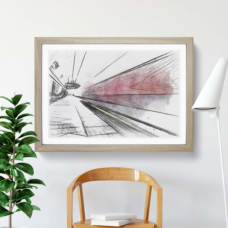 The Blur of the London Underground in Abstract - Picture Frame Drawing Print, Oak Framed, 62cm H x 87cm W x 2cm D