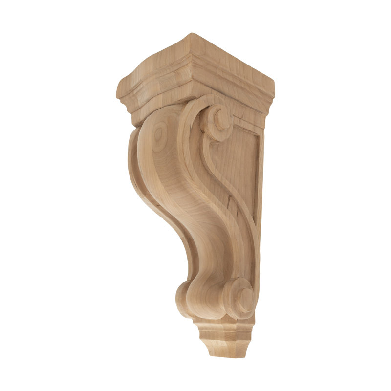 12-1/2 in x 5-3/8 in x 5-5/8 in Unfinished Solid Classic Traditional Plain Wood Corbel, Cherry