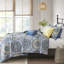 Courtepointe 6 pièces - 100% microfibre 100% microfibre bleue facile à nettoyer avec coussins décoratifs Vermicelli-124253578