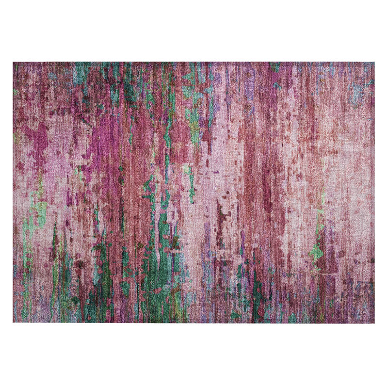 Machine Washable Indoor/Outdoor Xhevrie Pink Rug, Rectangle 1'8" x 2'6"