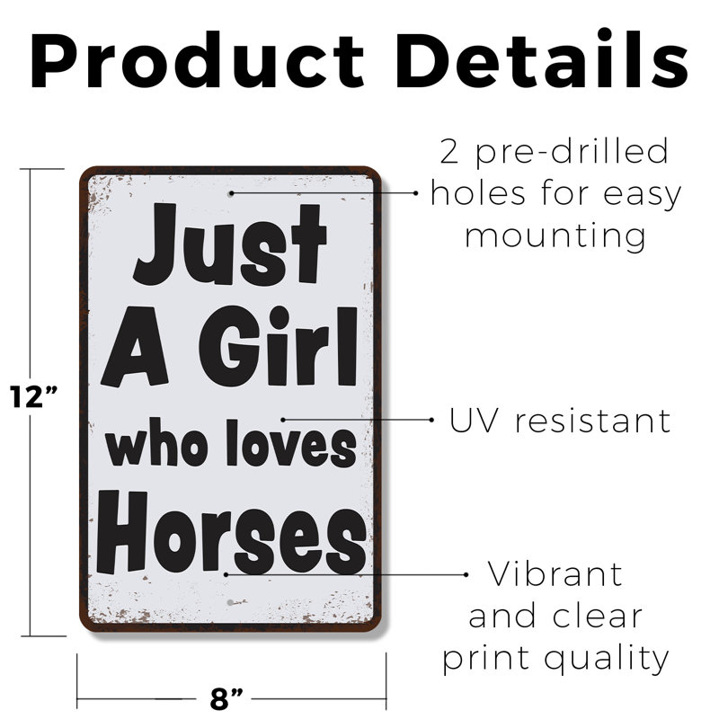 Enseigne en plastique 8 po x 12 po Just A Girl Who Loves Horses (paquet de 2)