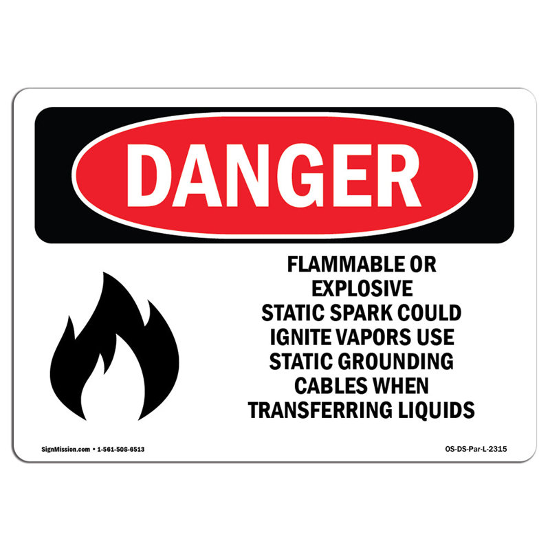 Enseigne statique inflammable ou explosive, H 18 po x l 24 po x P 0,1 po