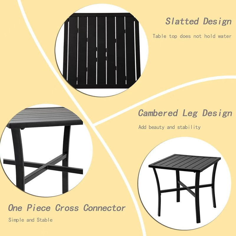 Table de bout d'extérieur en acier pour terrasse, cour, piscine, compagnon d'intérieur, facile d'entretien et résistante aux intempéries, noir