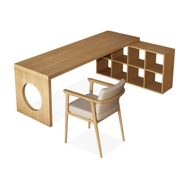 86.61" Burlywood L-Shaped Solid Wood Office Sets