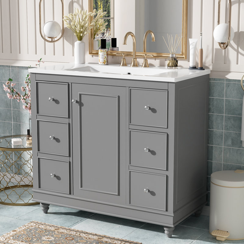 Ensemble de meuble-lavabo avec lavabo en céramique, Gris