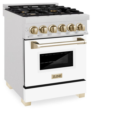 Cuisinière à double carburant 24 po ZLINE Autograph Edition en acier inoxydable résistant aux empreintes digitales