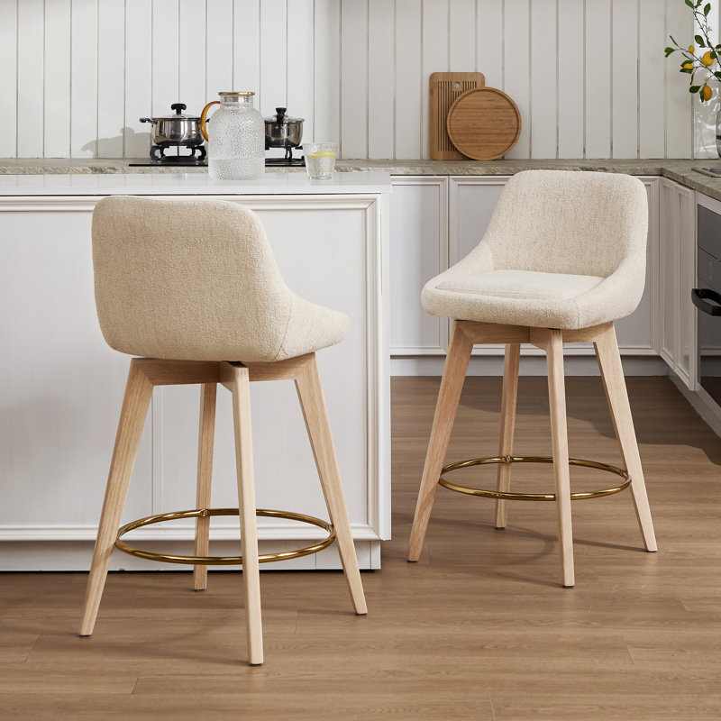Ashwell Modern Swivel Upholstered 26.8'' Linen Counter Stool With Solid Wood Frame, Beige