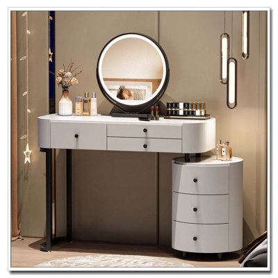 Coiffeuse moderne avec miroir amovible et table d'appoint rotative