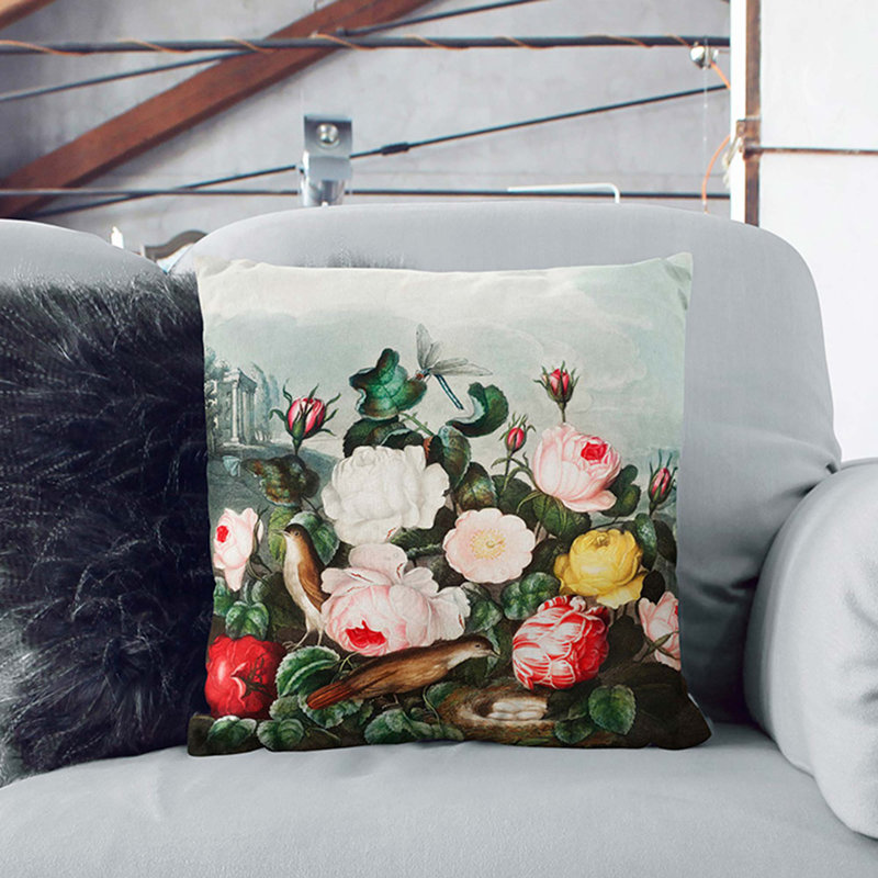 Floral Square Throw Cushion, 55 x 55 cm, White