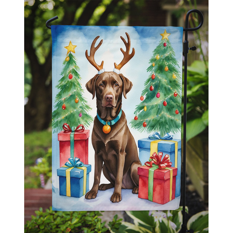 Drapeau de Noël renne de jardin, Labrador Retriever chocolat