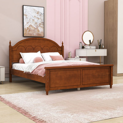 Wooden Platform Bed with Arched Headboard