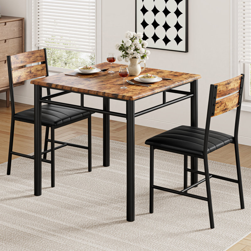 3-Piece Dining Table Set for 2 with Upholstered Chairs - Perfect for Small Spaces, Brun