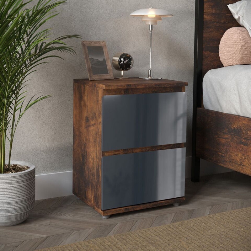 Otella 36cm W Metal Bedside Table, Rustic Brown/Grey