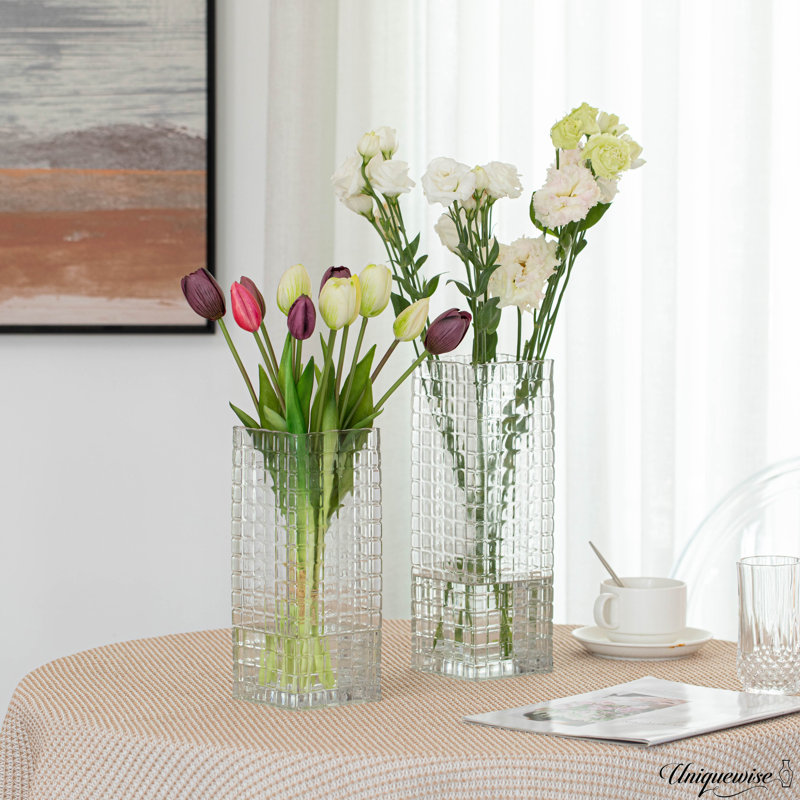 Set Of 10 And 12-Inch Square Frosted Gray Glass Table Vases - A Timeless Centerpiece For Dining Tables, Living Rooms, Bedrooms, Hotel Reception Areas And Conference Rooms, Ideal For Wedding Decor