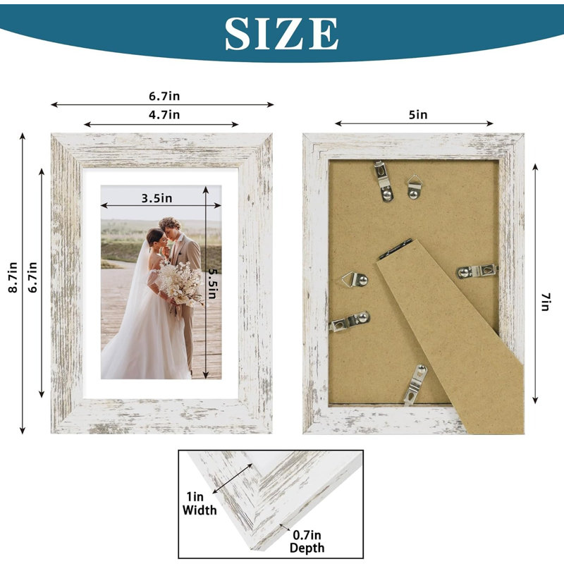 5x7 Distressed White Picture Frames, Set Of 4