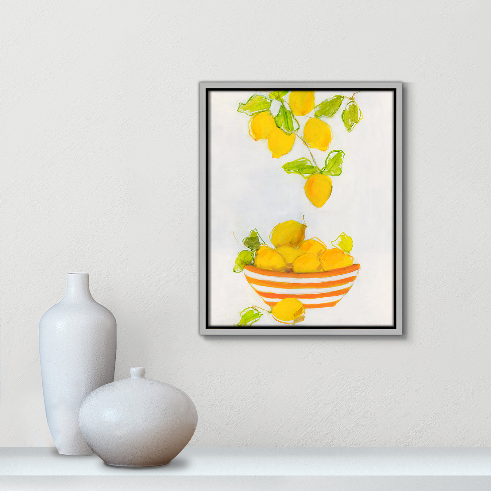 Darcy "Lemonlicious" Painting by Sally Swatland, 15.5" H x 12.5" W x 2" D, Silver Framed Canvas