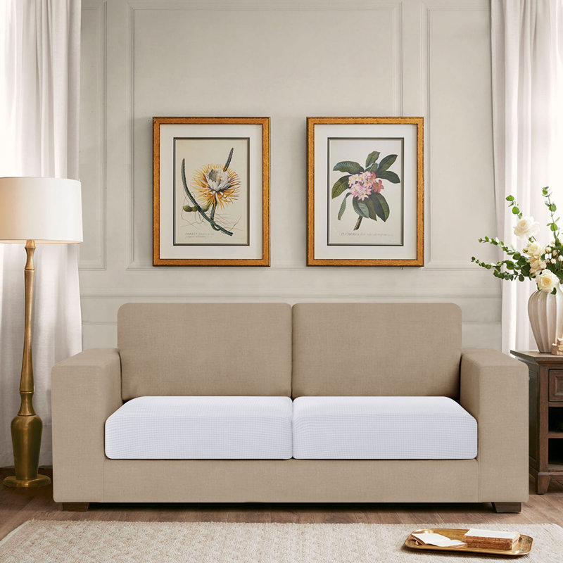 Housse pour causeuse à coussins carrés texturés, Mélange de polyester blanc