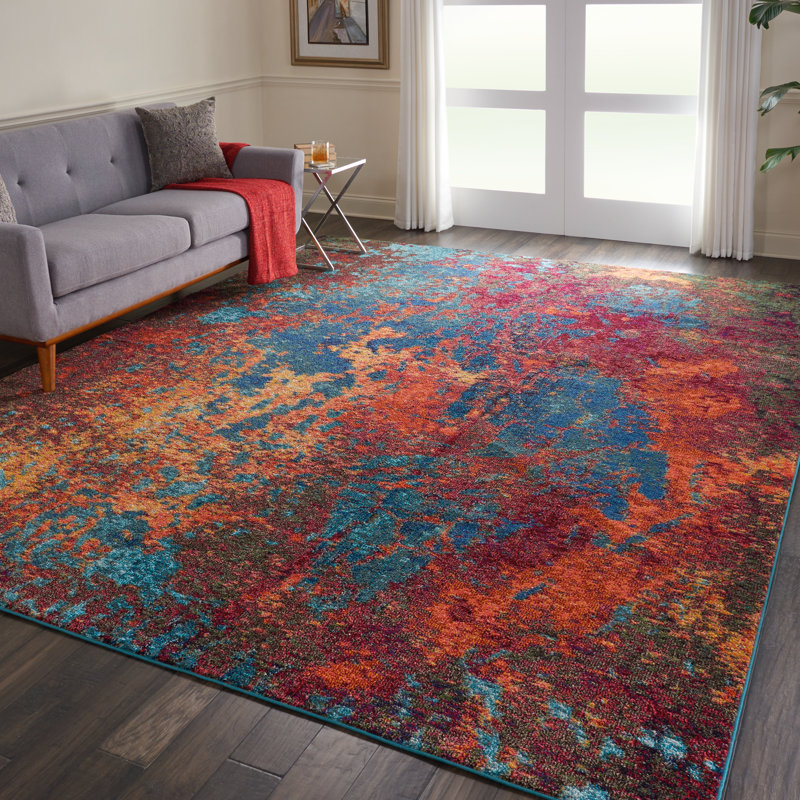 Bayport Blue/Orange/Red Area Rug, Rectangle 160 x 221cm