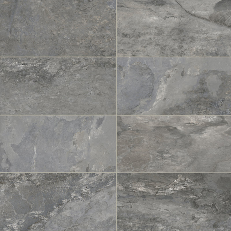 Wells Stone Slate 12" x 24" Matte Porcelain Wall & Floor Tile, Gray