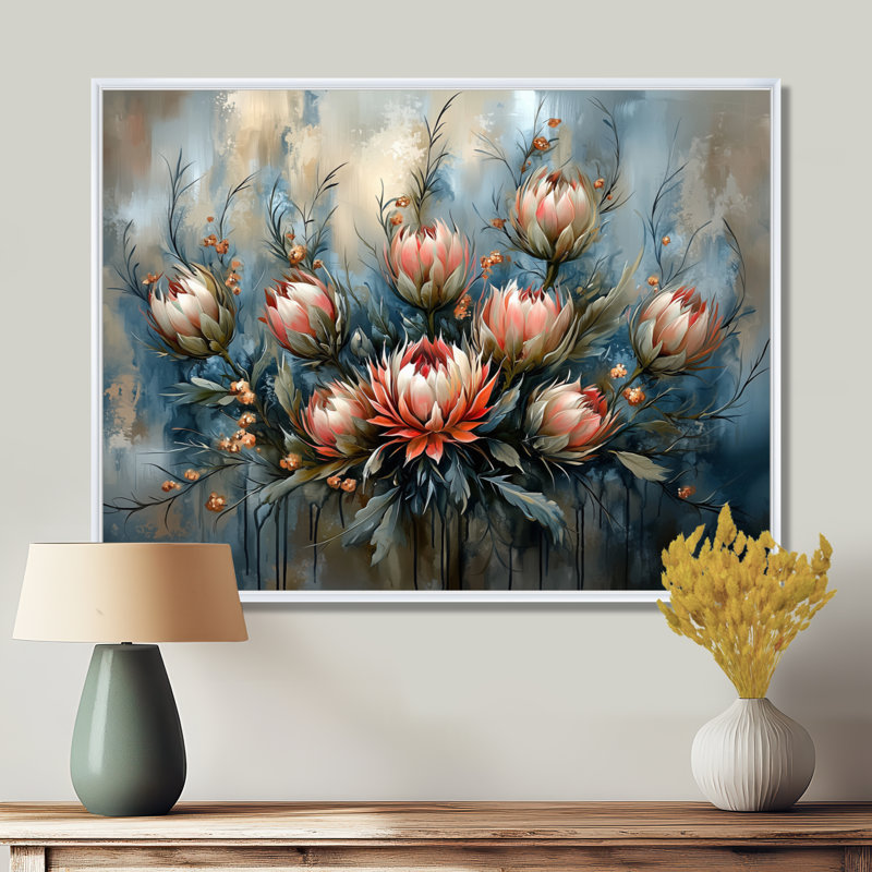 Gris gris, chardon d'hiver, harmonie II - chardon, art mural, H 12 po x l 20 po, Floater Framed, Blanc
