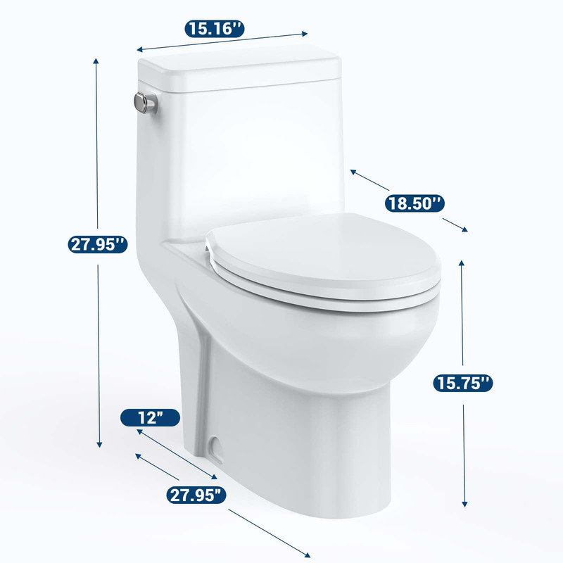 Toilette ronde blanche une pièce - chasse latérale, siège à fermeture douce, installation facile