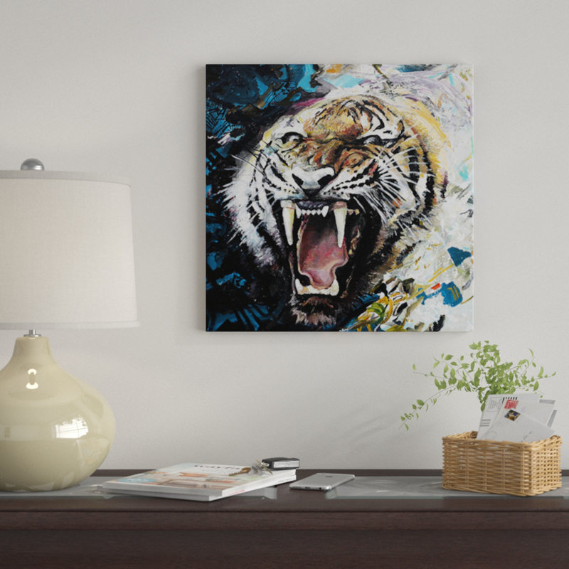 « tiger roar », impression sur toile, H 12 po x l 12 po x P 1,5 po, Toile tendue, Pas de tapis