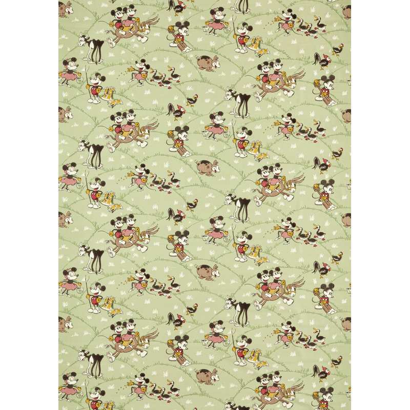 Mickey At the Farm Fabric, Macaron Green