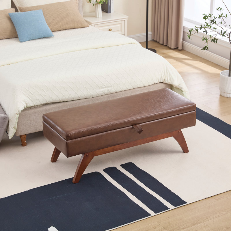 Tissu en laine COOLMORE Teddy, pieds en bois massif pour la pesée solide et tabouret de lit avec fonction de rangement, Brun