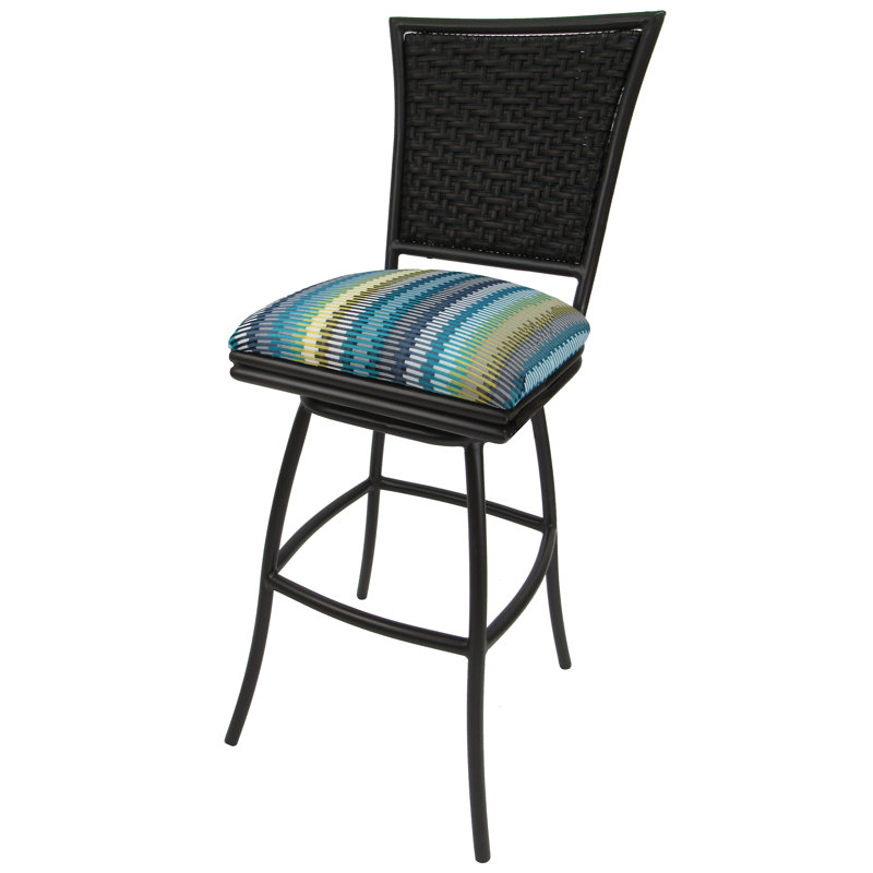 Très grand tabouret de bar d'extérieur sans accoudoirs pour l'extérieur 34 po Erin - Rayures de soleil turquoise - Brun, Brun