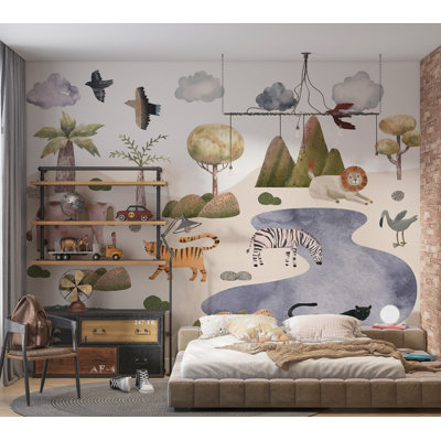 Adhésif mural pelez et collez pour enfants - Animaux de la savane aux couleurs pastel