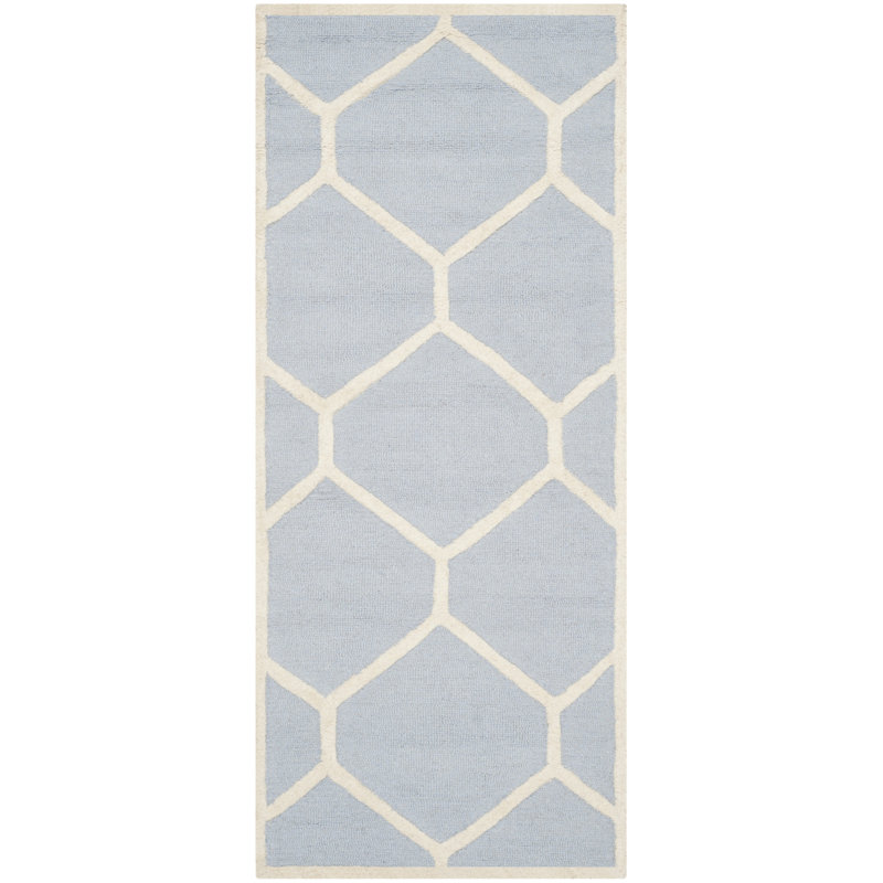 Tapis bleu clair en laine touffeté à la main Deedgra, Rectangle 4 pi x 6 pi