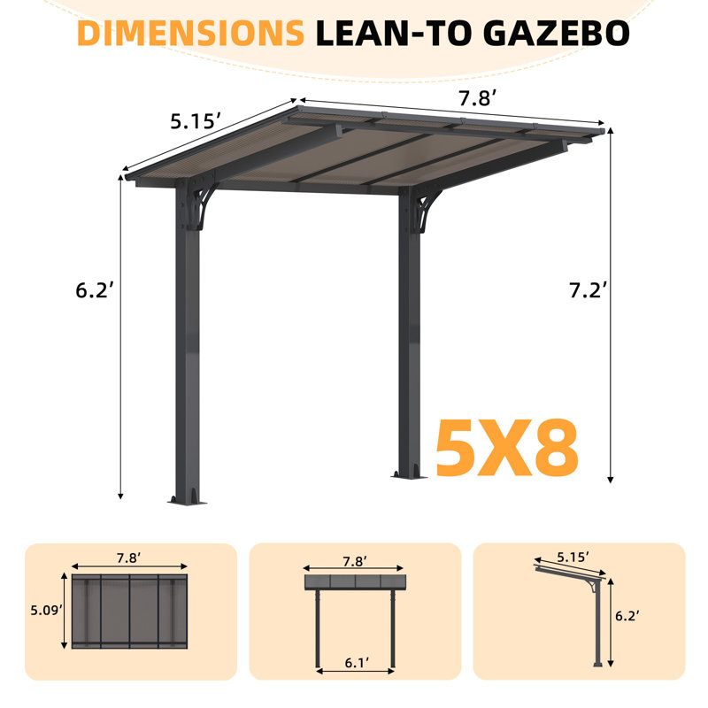 Pergola autoportante pour terrasse, H 86,40 po x l 93,60 po x P 61,80 po
