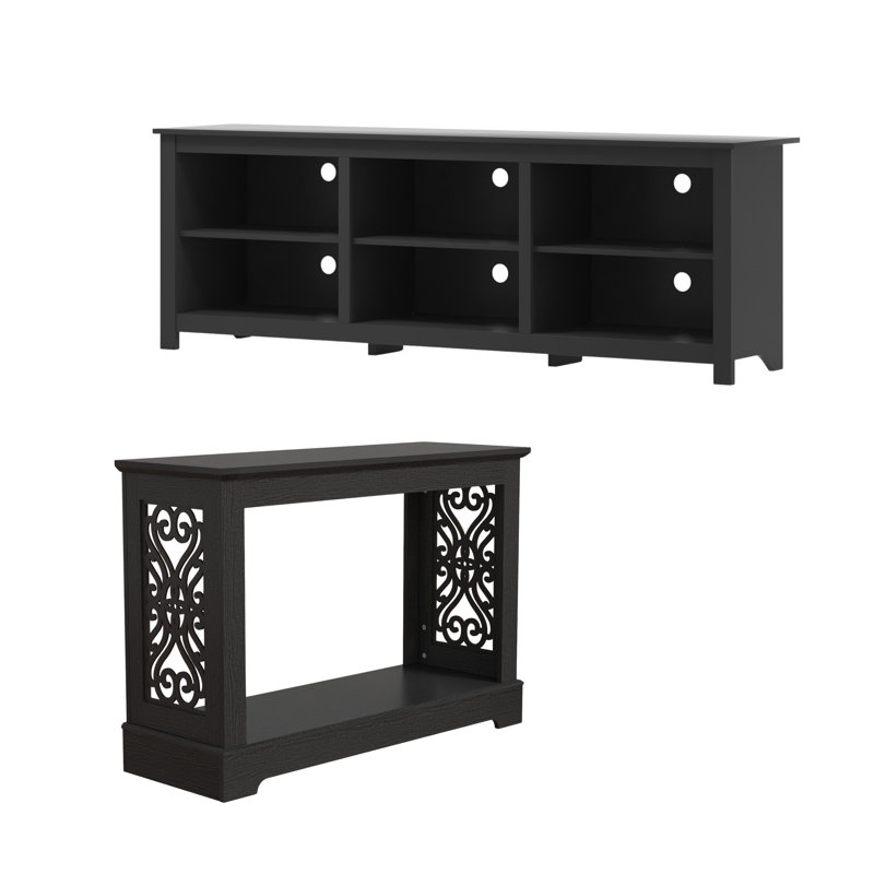 Inniss Transitional Console Table And Tv Stand 2 Piece Set, Black, Black