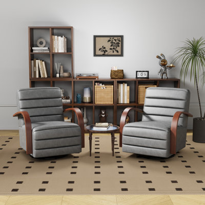 Upholstered Swivel Armchair With Solid Wood Armrests(Set Of 2)