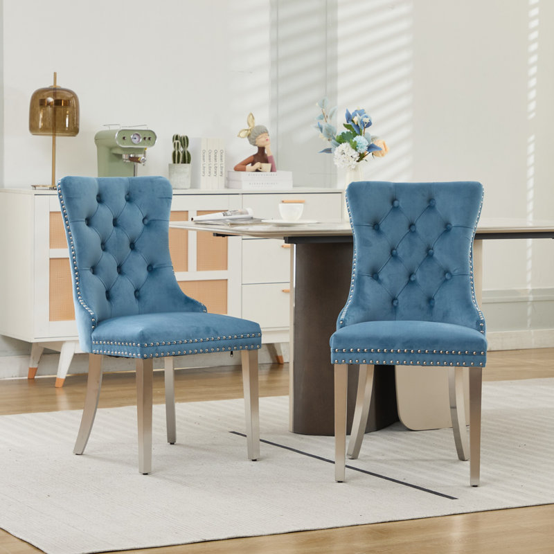 Chaise rembourrée haut de gamme rembourrée avec pieds plaqués, Bleu clair
