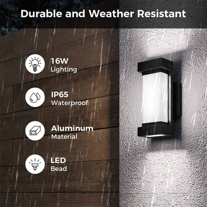 Black Aluminum Smart LED Outdoor Wall Sconce, Wi-Fi Control, 2 Pack