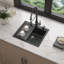 Évier de cuisine en quartz - Évier de cuisine à simple cuve en granite noir 25 po x 22 po x 9,65 po Quartz